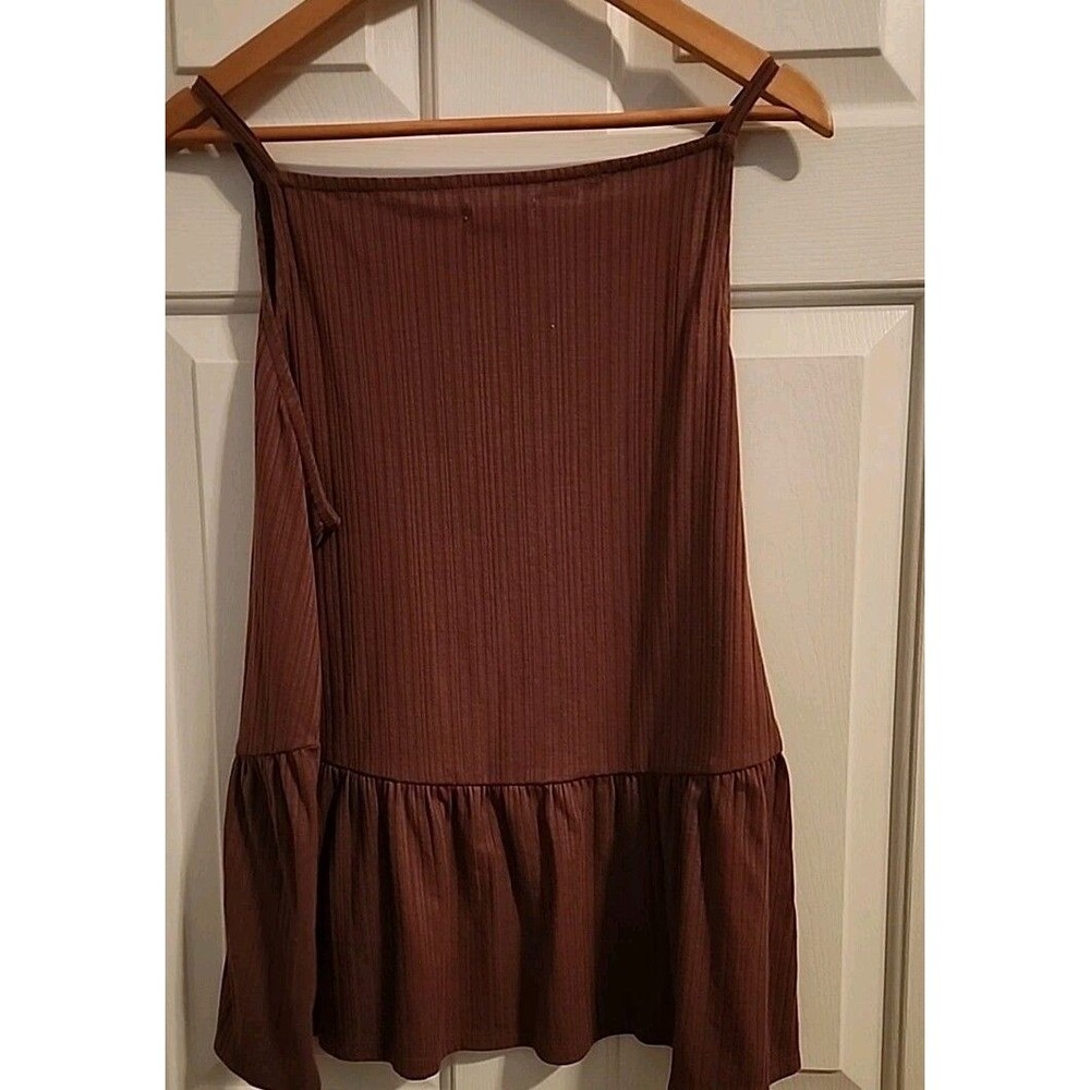 Babydoll XL Tank Mauve Spaghetti Strap Top Pleated Ruffle Flowy Eggplant Tunic - Picture 7 of 7